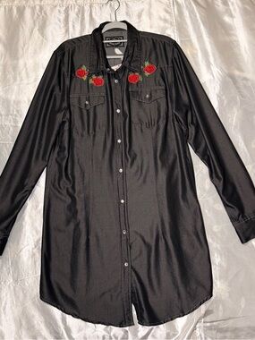 Cowgirl Hardware Women's Long Sleeve Dress Black With Embroidered Roses Size L
